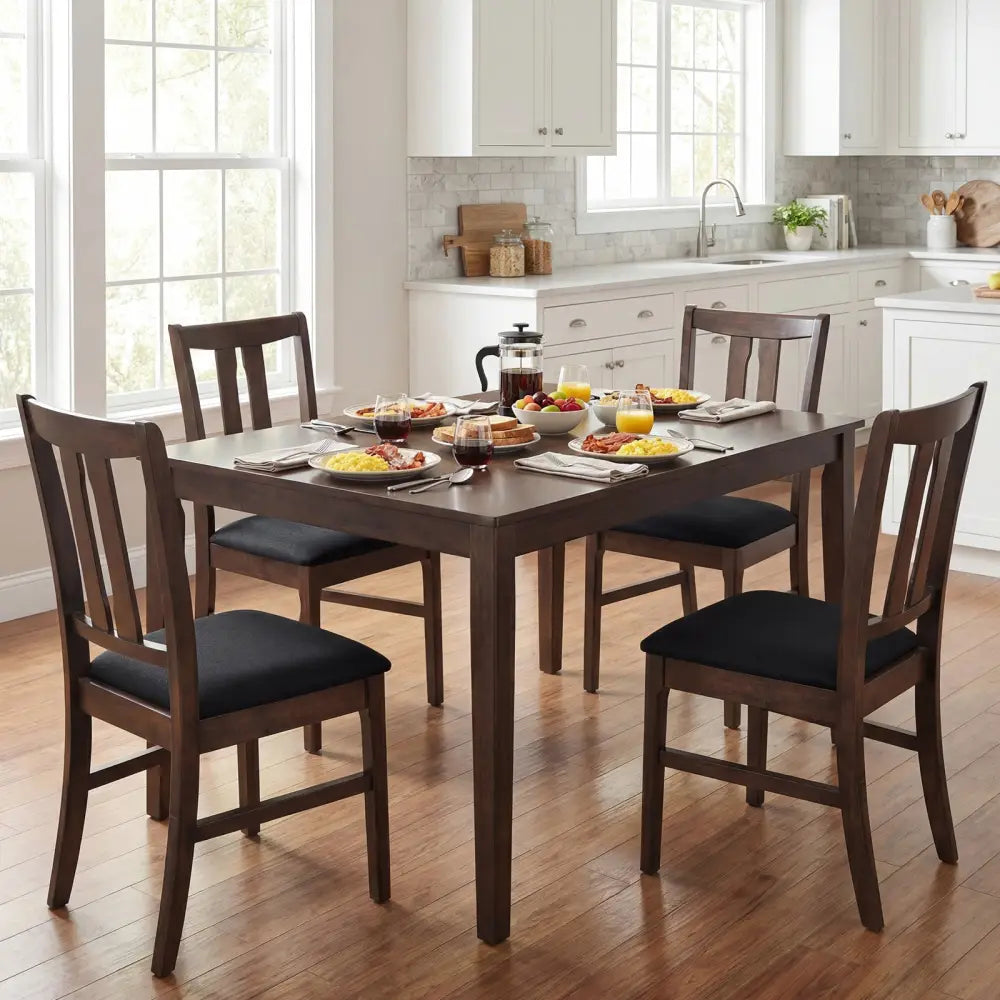 Set of 4 Wooden Upholstered Dining Chairs with High Curved Back-Walnut - Walnut - Dining Chairs
