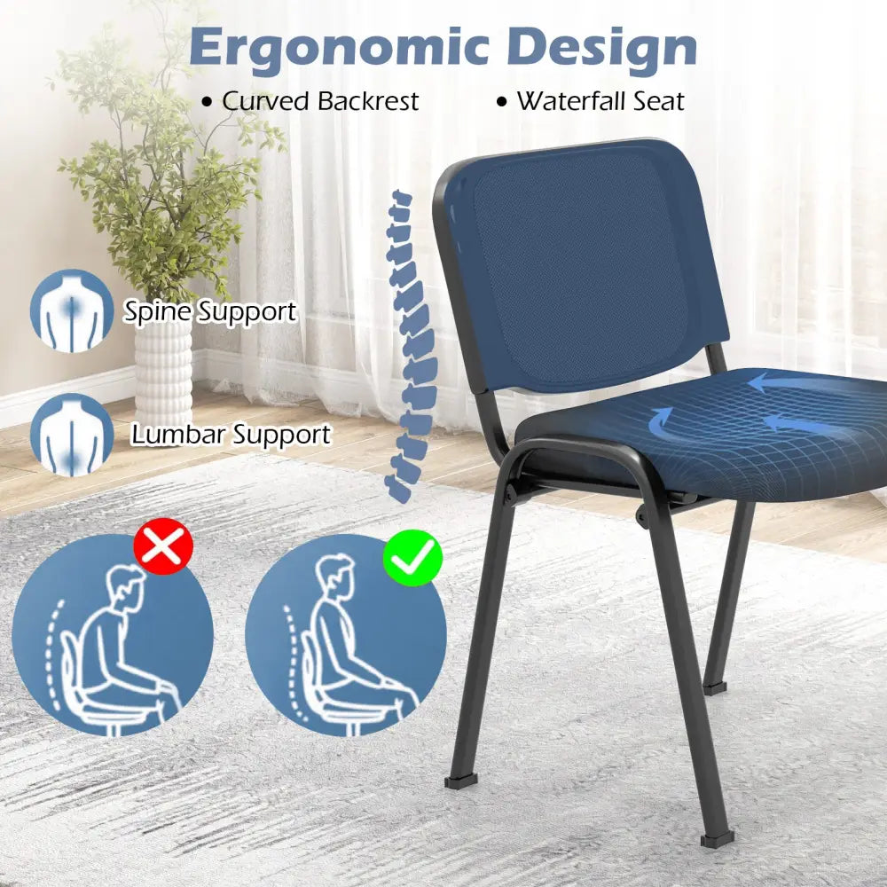 Set of 5 Stackable Conference Chairs with Mesh Back - Black - Conference Chairs