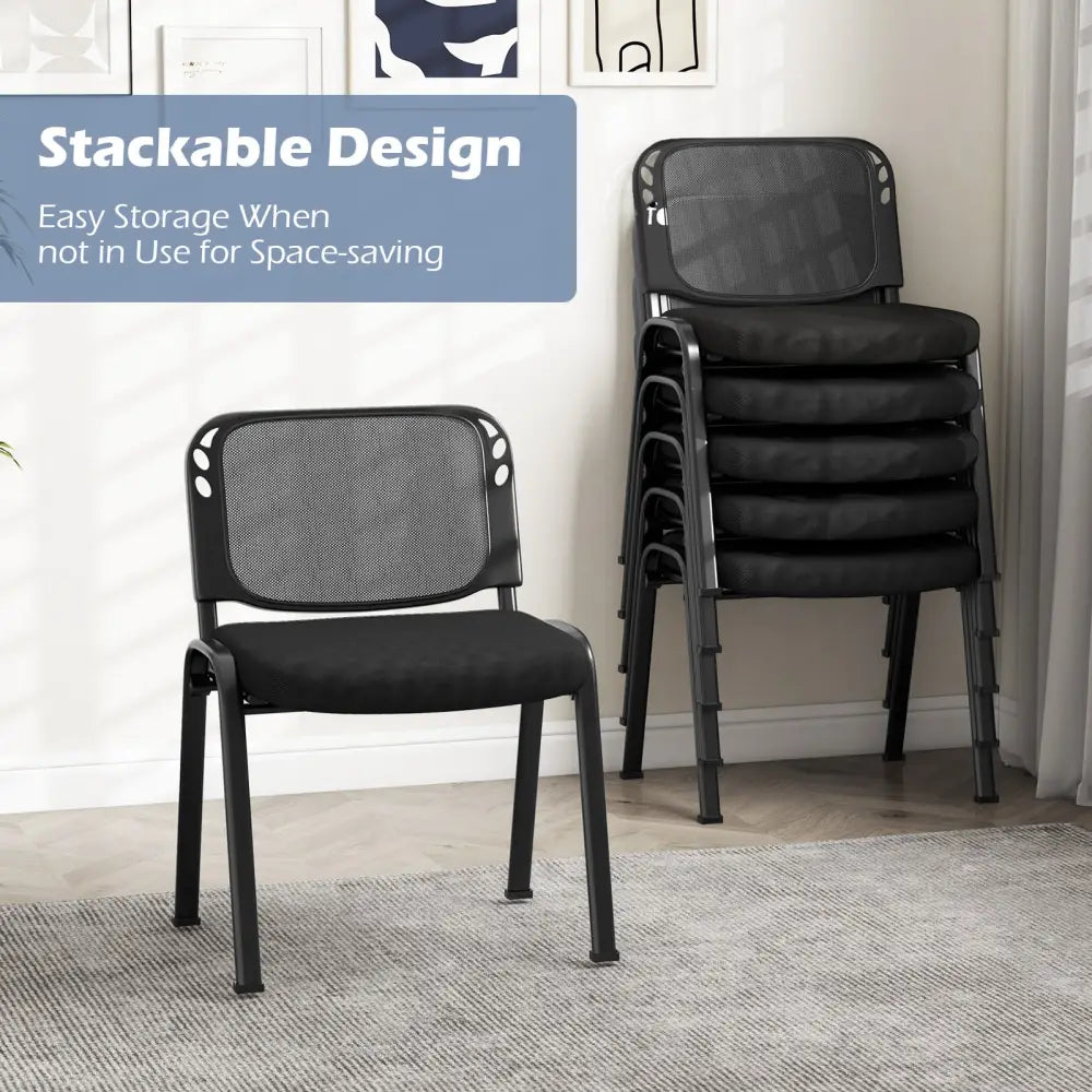Set of 5 Stackable Conference Chairs with Mesh Back - Black - Conference Chairs