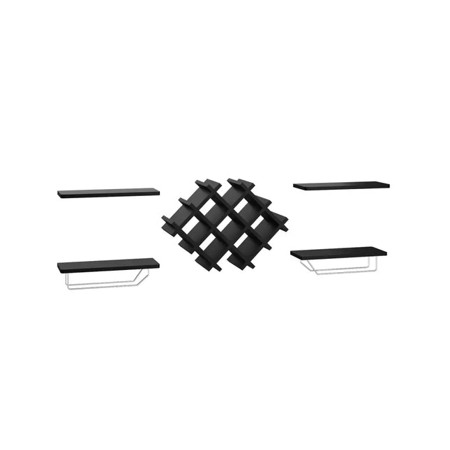Set of 5 Wall Mount Wine Rack Set w/ Storage Shelves-Black - Black - Wine Racks