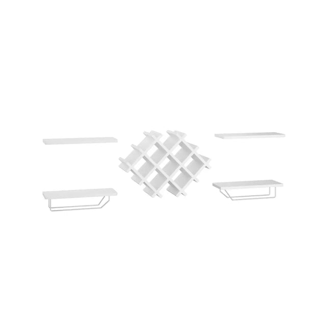Set of 5 Wall Mount Wine Rack Set w/ Storage Shelves-White - White - Wine Racks