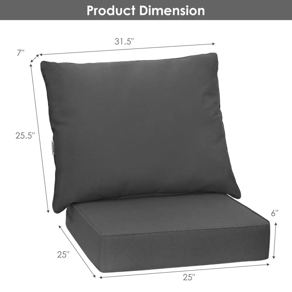 Set of 6 Deep Seat Chair Cushion Pads Set with Rope Belts for Indoor and Outdoor-Gray - Gray - Outdoor Furniture