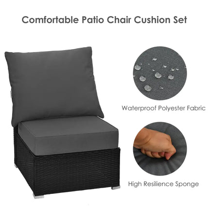 Set of 6 Deep Seat Chair Cushion Pads Set with Rope Belts for Indoor and Outdoor-Gray - Gray - Outdoor Furniture