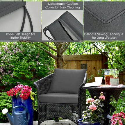 Set of 6 Deep Seat Chair Cushion Pads Set with Rope Belts for Indoor and Outdoor-Gray - Gray - Outdoor Furniture