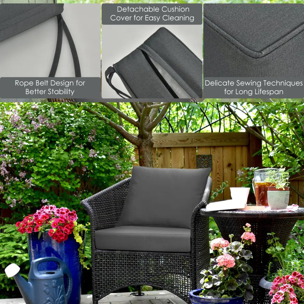 Set of 6 Deep Seat Chair Cushion Pads Set with Rope Belts for Indoor and Outdoor-Gray - Gray - Outdoor Furniture