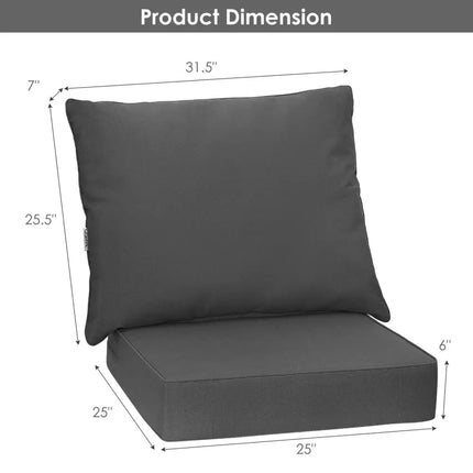 Set of 6 Deep Seat Chair Cushion Pads Set with Rope Belts for Indoor and Outdoor-Gray - Gray - Outdoor Furniture