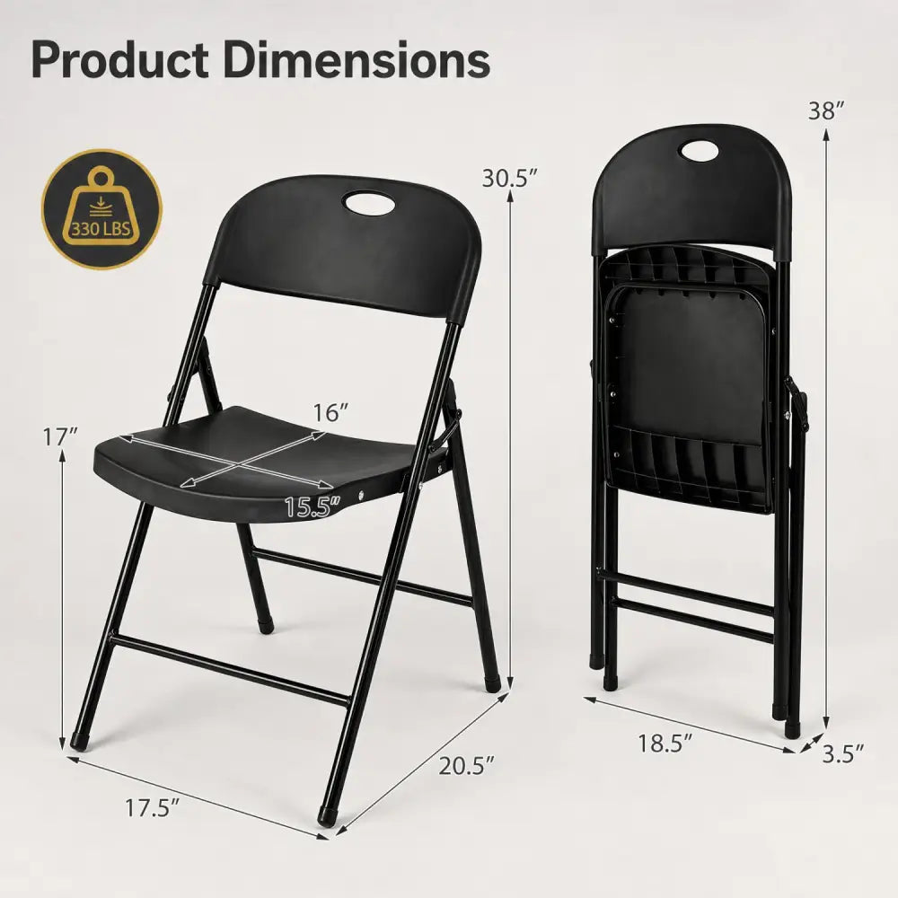Set of 6 Foldable Plastic Chairs with Ergonomic Backrest-Black - Black - Dining Chairs