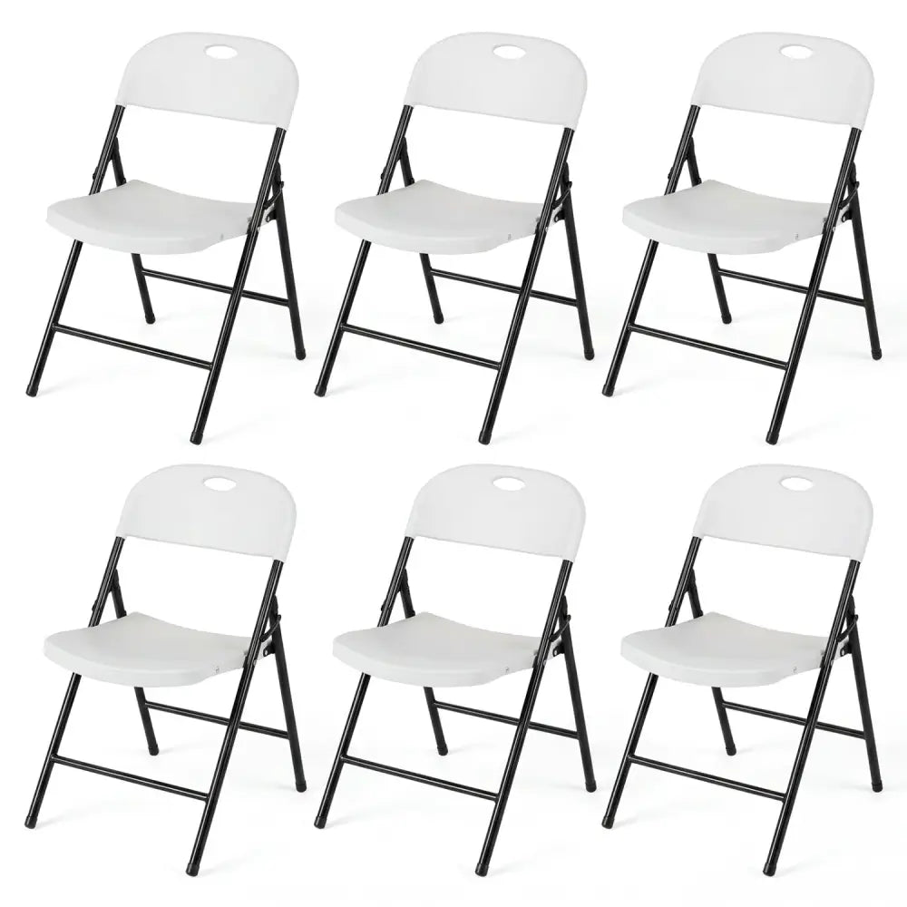 Set of 6 Foldable Plastic Chairs with Ergonomic Backrest-White - White - Dining Chairs