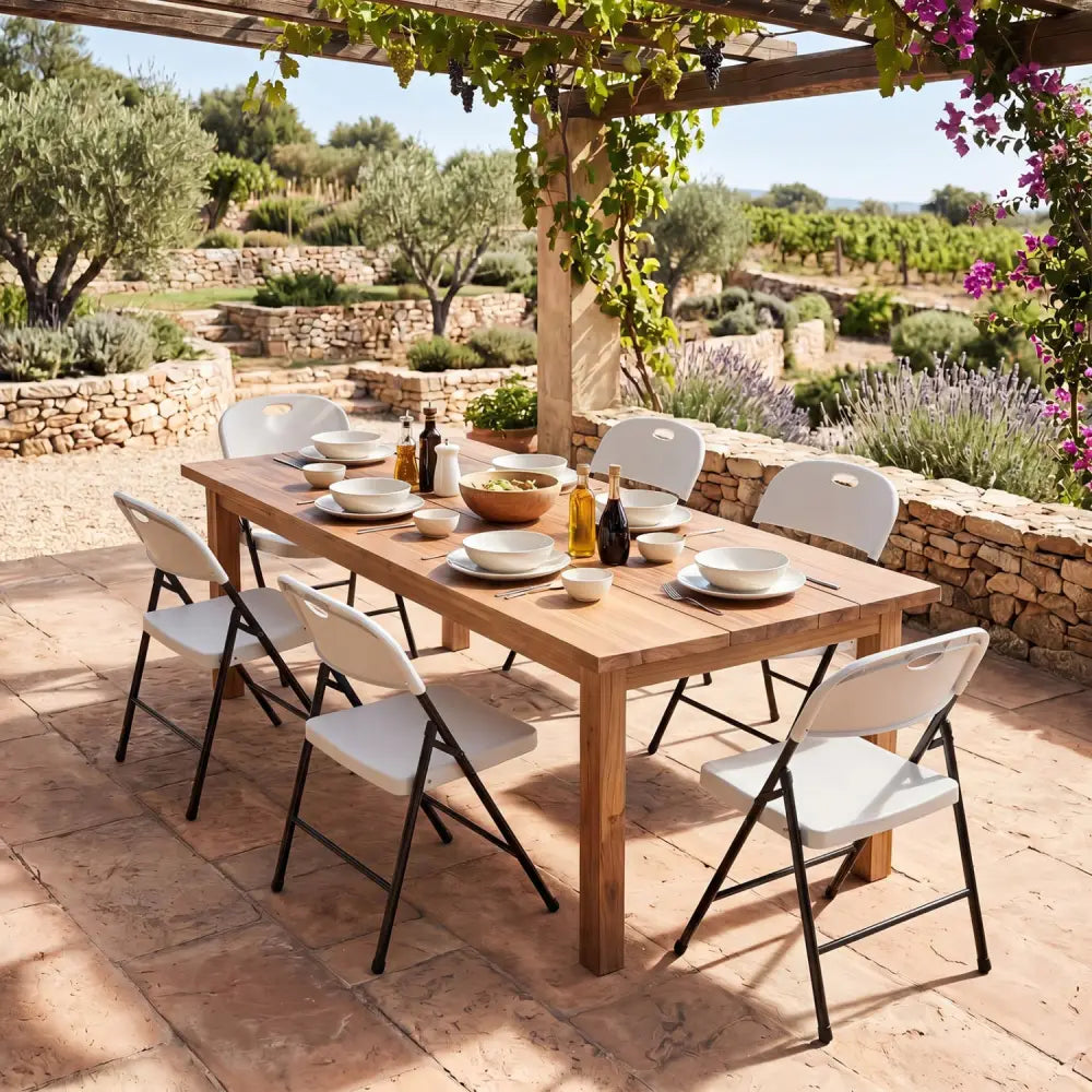 Set of 6 Foldable Plastic Chairs with Ergonomic Backrest-White - White - Dining Chairs