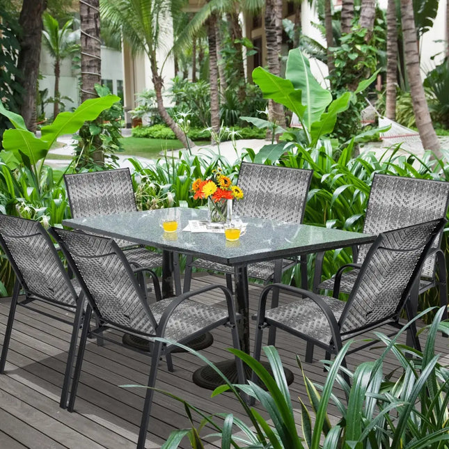 Set of 6 Outdoor PE Wicker Stackable Chairs with Sturdy Steel Frame-Gray - Gray - Patio Dining Chairs