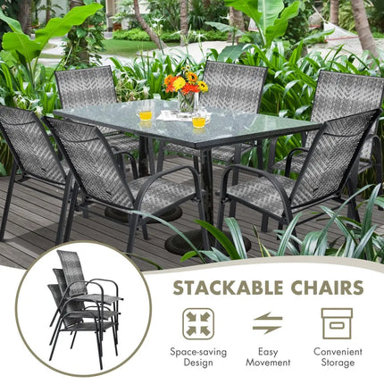 Set of 6 Outdoor PE Wicker Stackable Chairs with Sturdy Steel Frame-Gray - Gray - Patio Dining Chairs