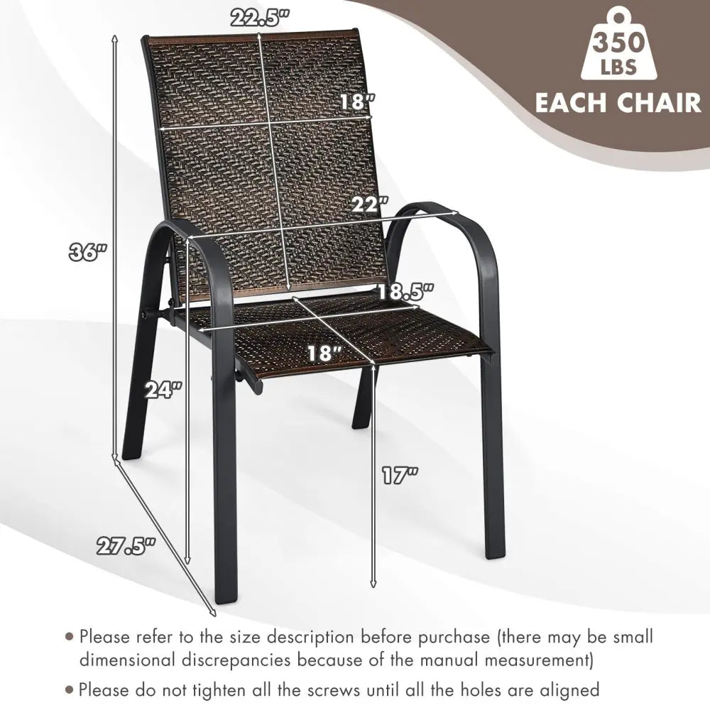 Set of 6 Outdoor PE Wicker Stackable Chairs with Sturdy Steel Frame-Brown - Brown - Patio Dining Chairs