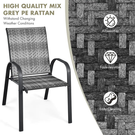 Set of 6 Outdoor PE Wicker Stackable Chairs with Sturdy Steel Frame-Gray - Gray - Patio Dining Chairs