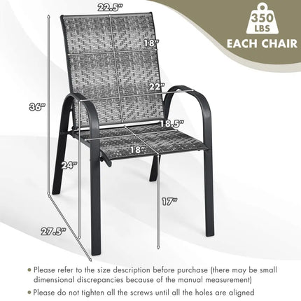 Set of 6 Outdoor PE Wicker Stackable Chairs with Sturdy Steel Frame-Gray - Gray - Patio Dining Chairs