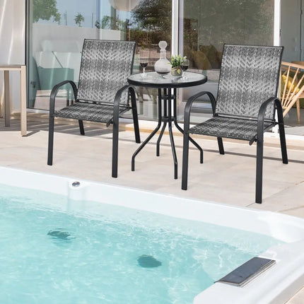 Set of 6 Outdoor PE Wicker Stackable Chairs with Sturdy Steel Frame-Gray - Gray - Patio Dining Chairs