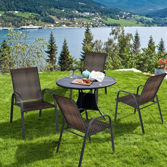 Set of 6 Outdoor PE Wicker Stackable Chairs with Sturdy Steel Frame-Brown - Brown - Patio Dining Chairs