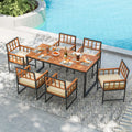 Set of 6 Patio Dining Chairs Acacia Wood Armchairs with Cushions - Beige - Patio Dining Chairs