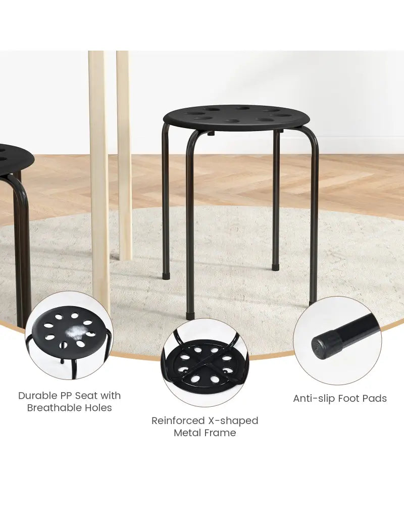 Set of 6 Portable Plastic Stack Stools -Black - Black - Dining Chairs