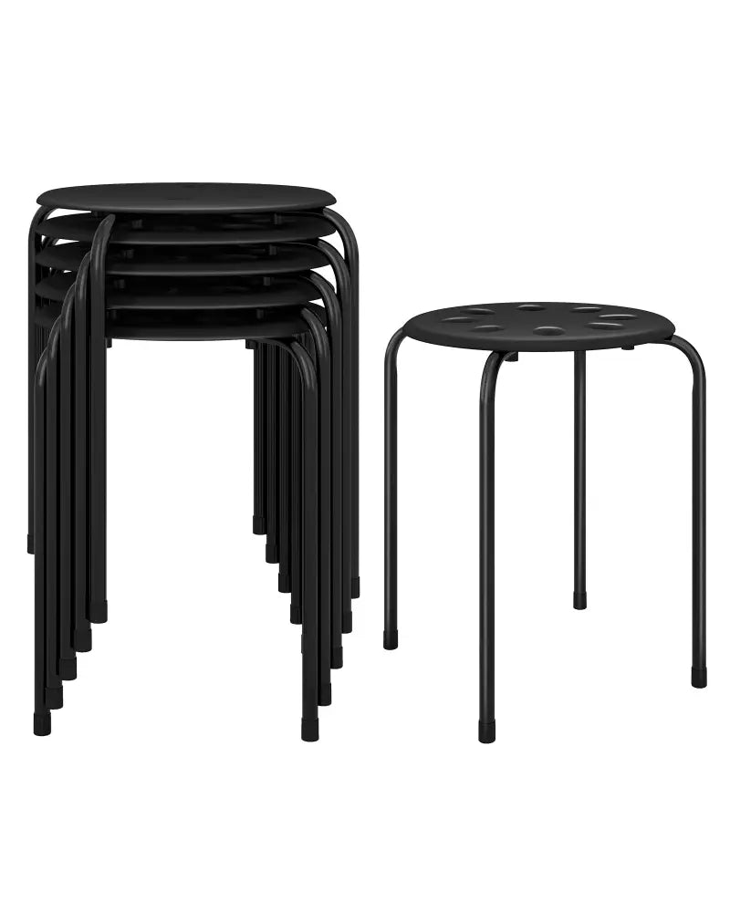 Set of 6 Portable Plastic Stack Stools -Black - Black - Dining Chairs