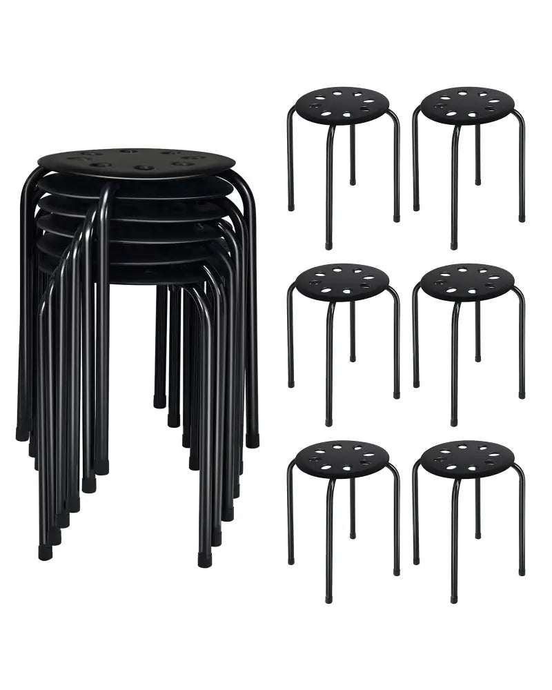 Set of 6 Portable Plastic Stack Stools -Black - Black - Dining Chairs