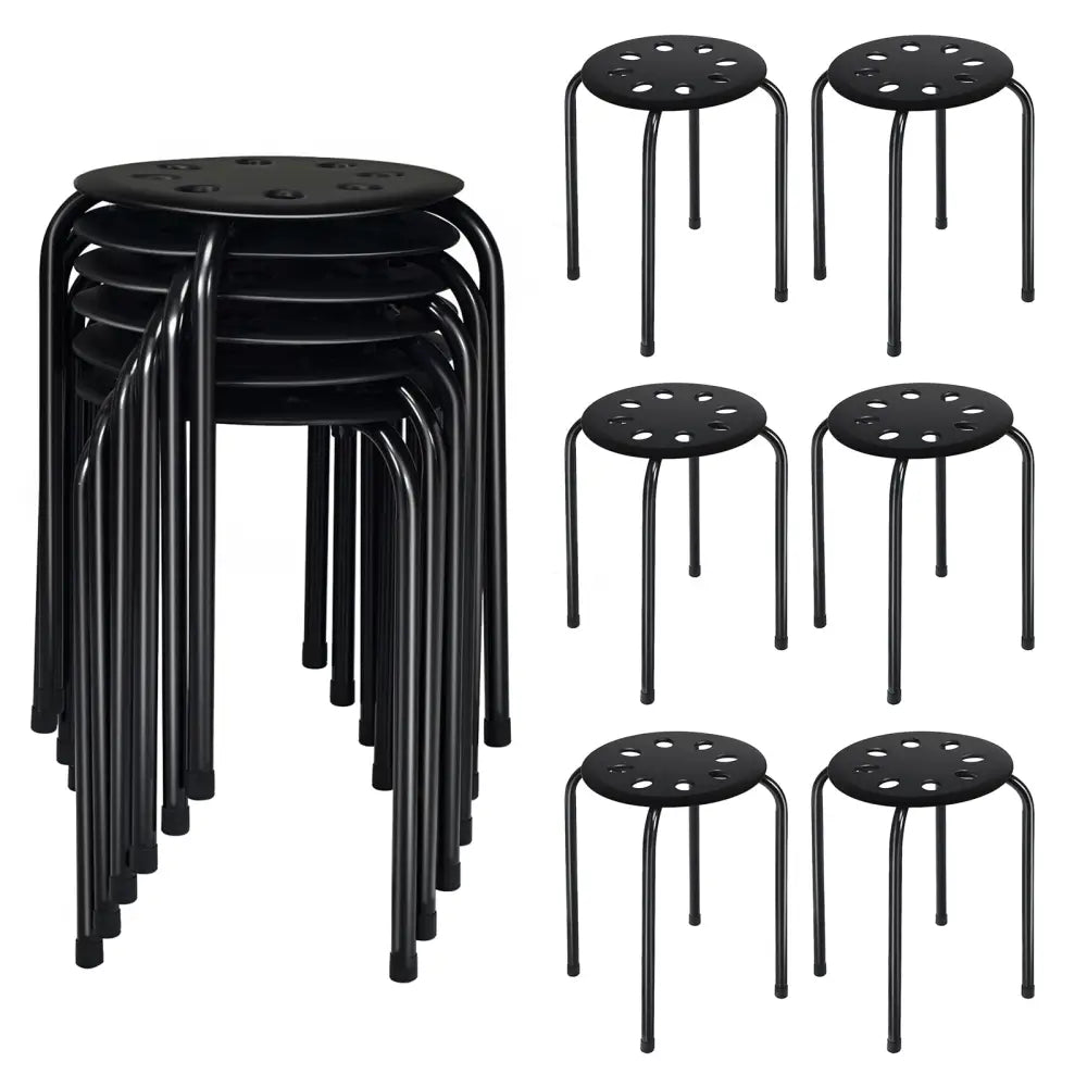 Set of 6 Portable Plastic Stack Stools -Black - Black - Dining Chairs