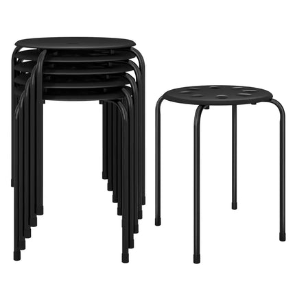 Set of 6 Portable Plastic Stack Stools -Black - Black - Dining Chairs