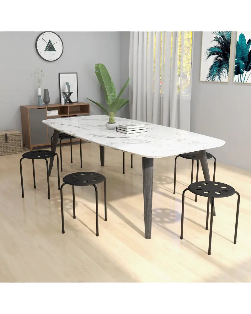 Set of 6 Portable Plastic Stack Stools -Black - Black - Dining Chairs