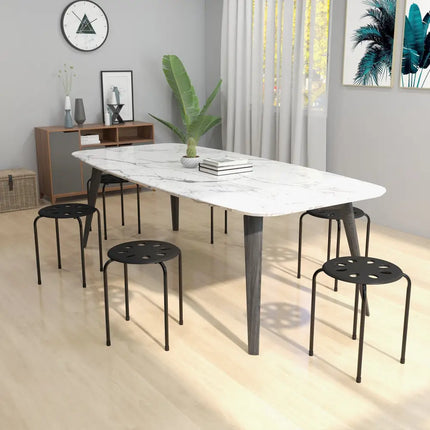 Set of 6 Portable Plastic Stack Stools -Black - Black - Dining Chairs
