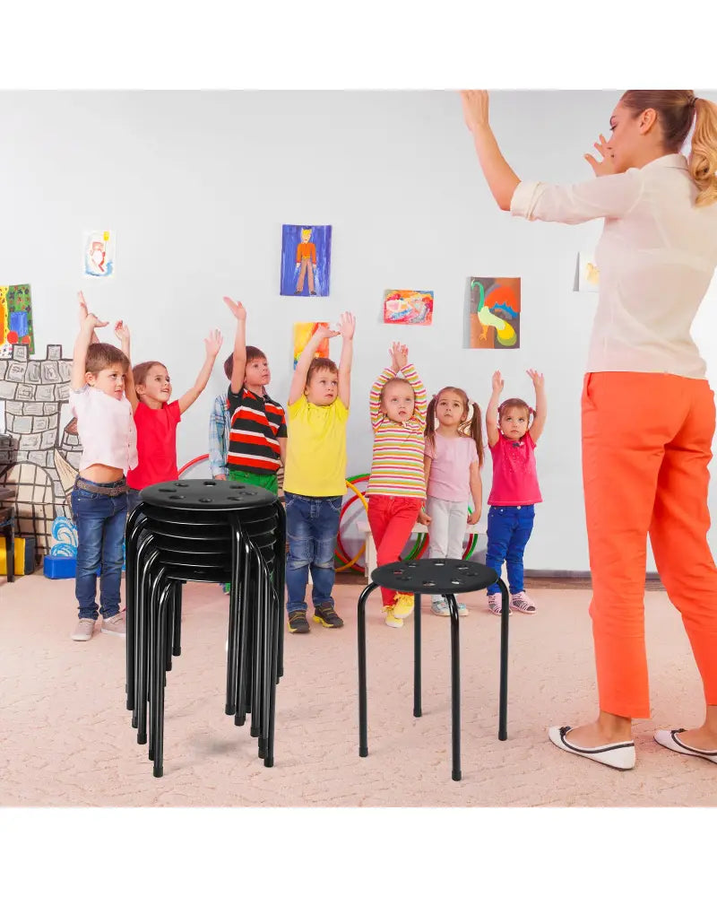 Set of 6 Portable Plastic Stack Stools -Black - Black - Dining Chairs