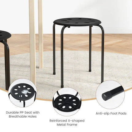 Set of 6 Portable Plastic Stack Stools -Black - Black - Dining Chairs