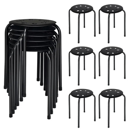 Set of 6 Portable Plastic Stack Stools -Black - Black - Dining Chairs