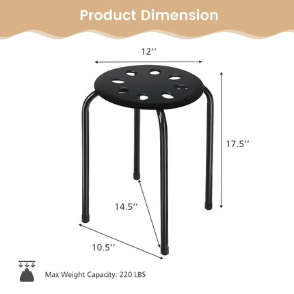 Set of 6 Portable Plastic Stack Stools -Black - Black - Dining Chairs