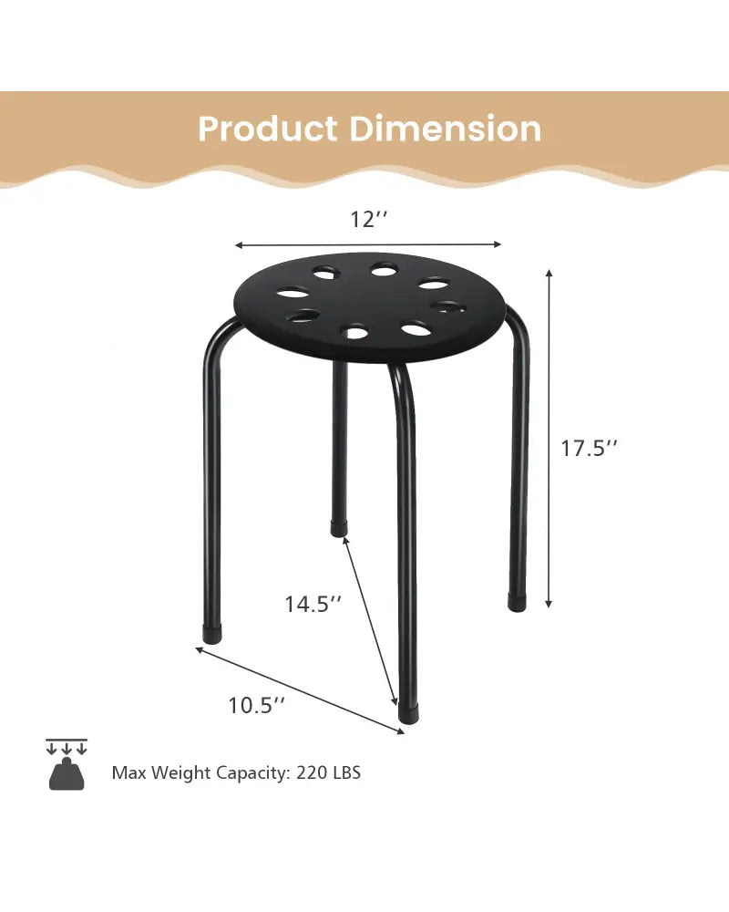 Set of 6 Portable Plastic Stack Stools -Black - Black - Dining Chairs