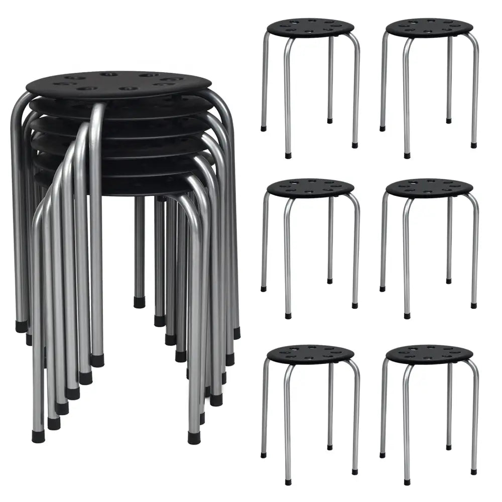 Set of 6 Portable Plastic Stack Stools -Gray - Gray - Dining Chairs