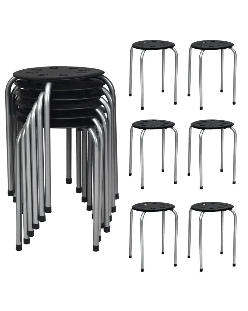 Set of 6 Portable Plastic Stack Stools -Gray - Gray - Dining Chairs