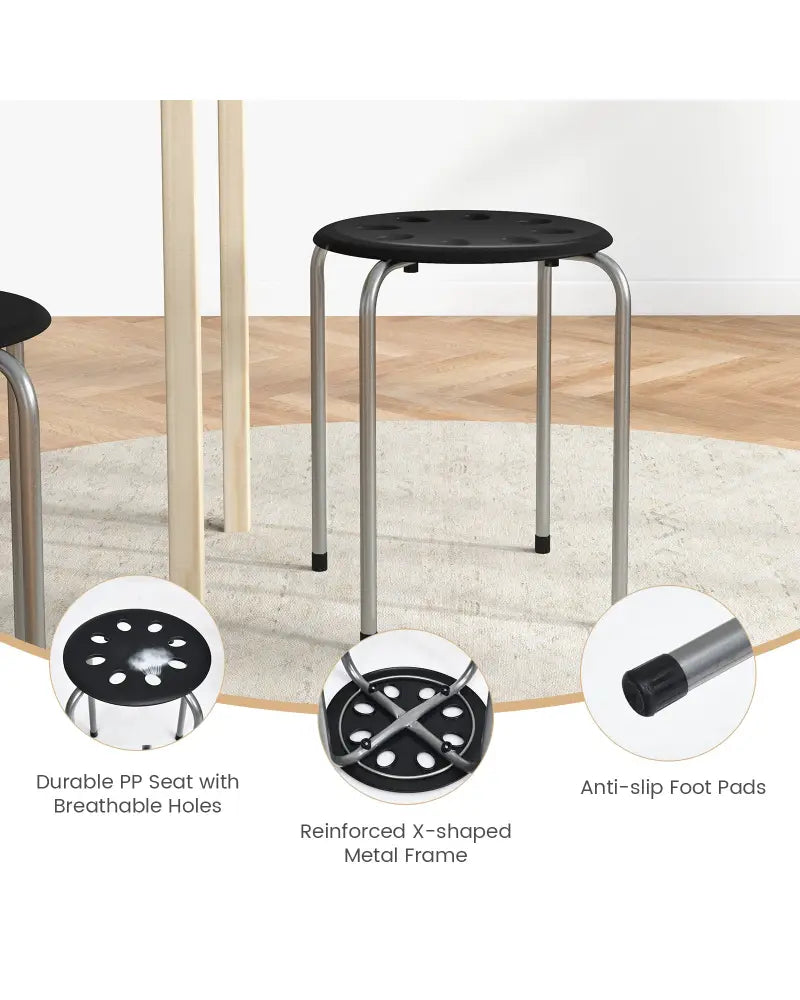 Set of 6 Portable Plastic Stack Stools -Gray - Gray - Dining Chairs