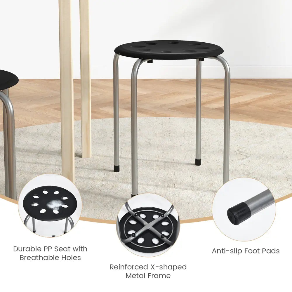 Set of 6 Portable Plastic Stack Stools -Gray - Gray - Dining Chairs