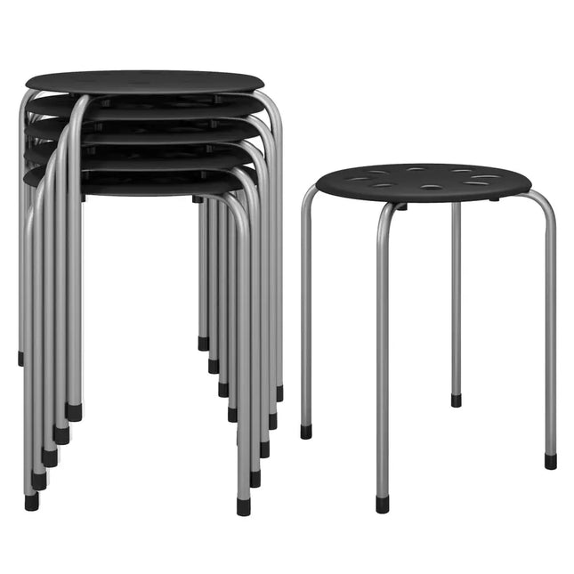 Set of 6 Portable Plastic Stack Stools -Gray - Gray - Dining Chairs