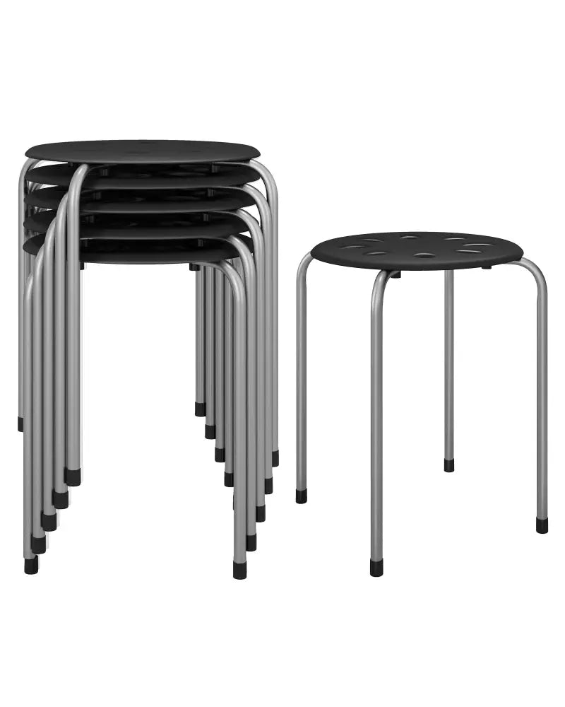 Set of 6 Portable Plastic Stack Stools -Gray - Gray - Dining Chairs