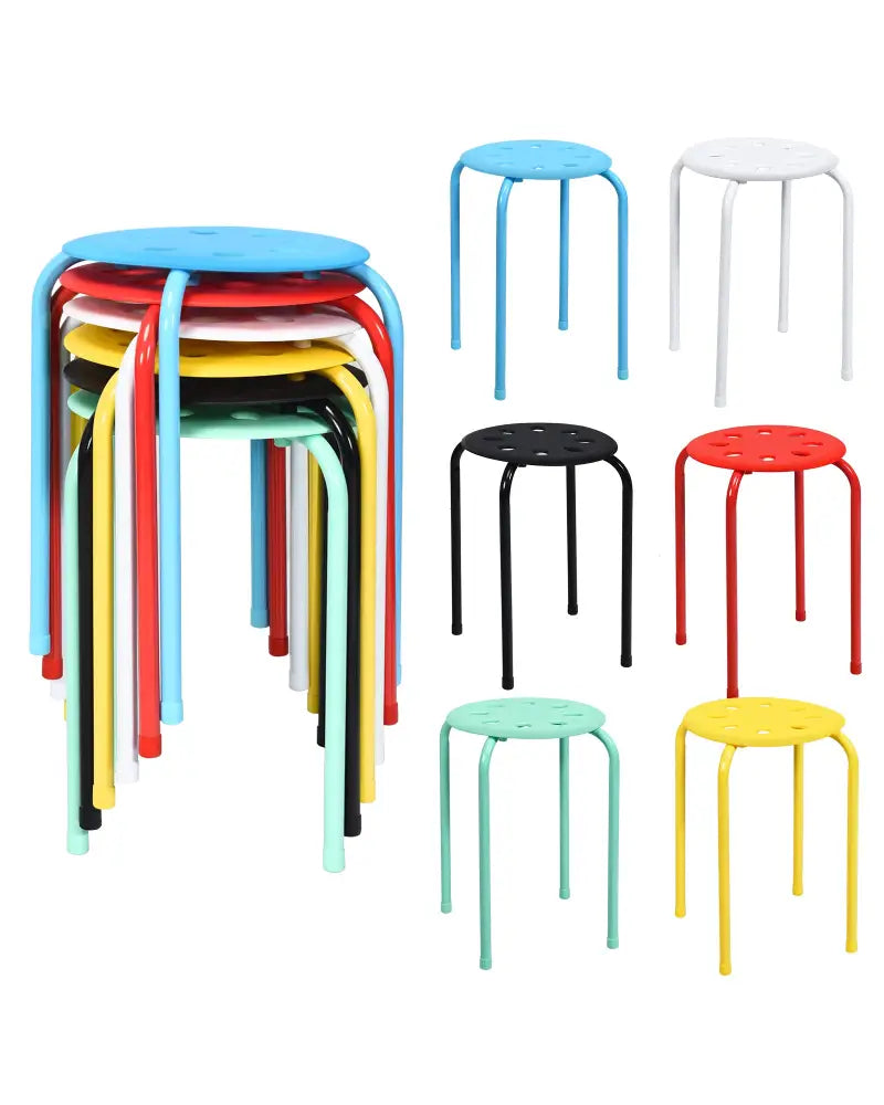 Set of 6 Portable Plastic Stack Stools-Multicolor - Multicolor - Dining Chairs