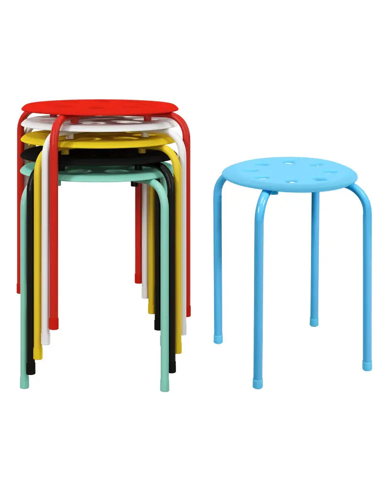 Set of 6 Portable Plastic Stack Stools-Multicolor - Multicolor - Dining Chairs