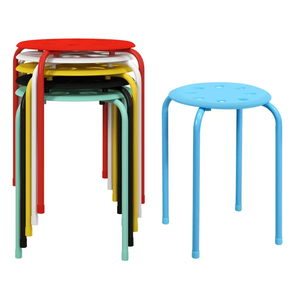 Set of 6 Portable Plastic Stack Stools-Multicolor - Multicolor - Dining Chairs