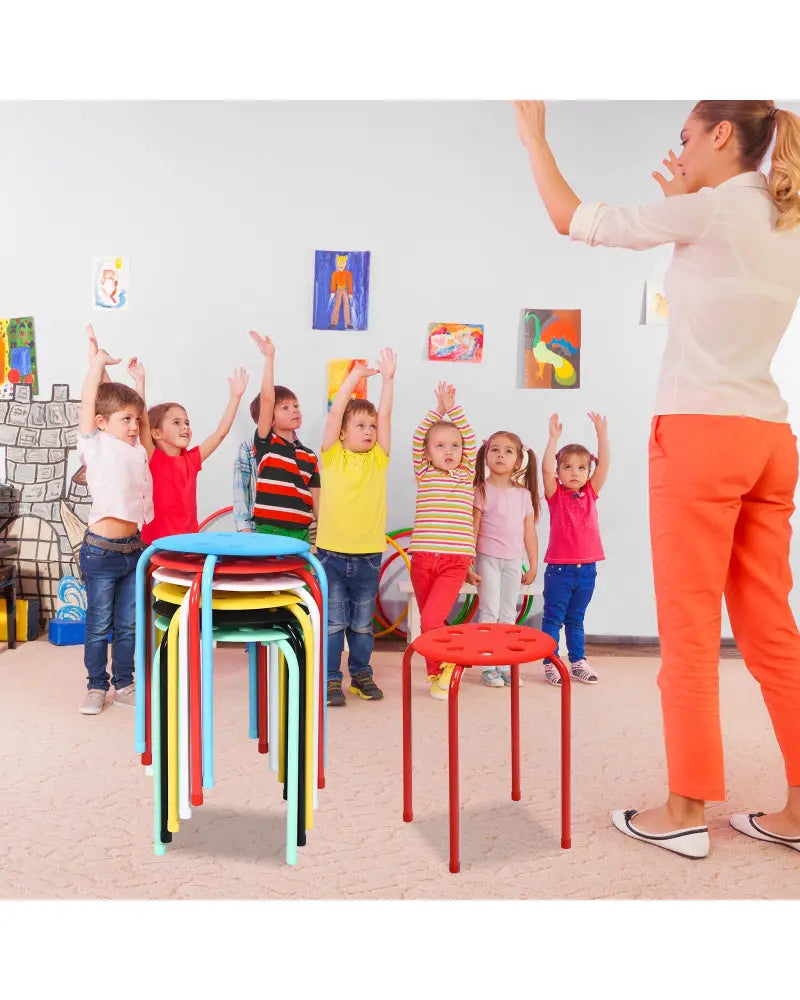 Set of 6 Portable Plastic Stack Stools-Multicolor - Multicolor - Dining Chairs