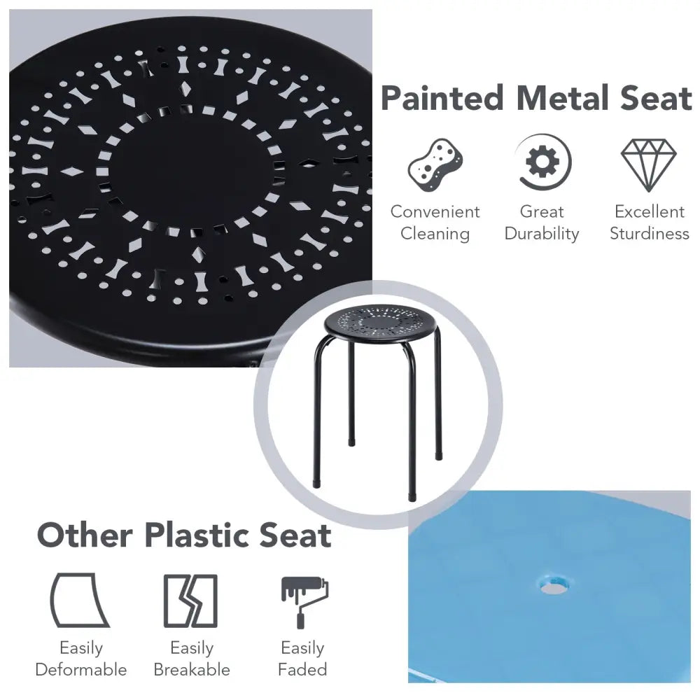 Set of 6 Stackable Multifunctional Daisy Design Backless Round Metal Stool Set-Black - Black - Dining Chairs
