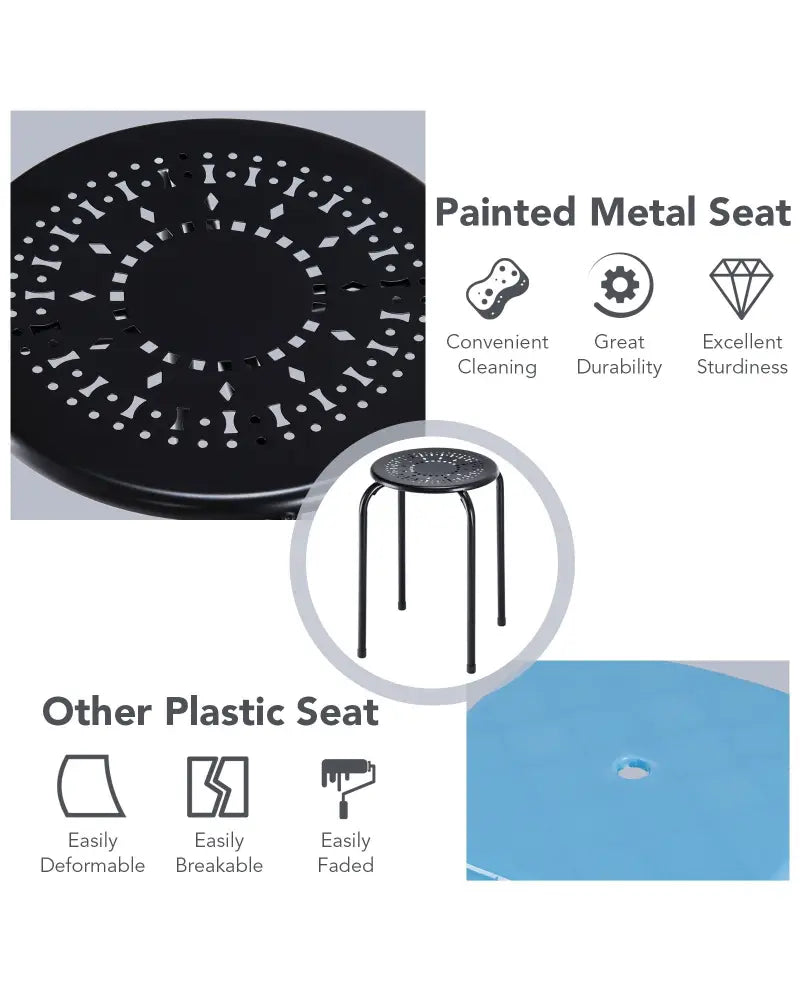 Set of 6 Stackable Multifunctional Daisy Design Backless Round Metal Stool Set-Black - Black - Dining Chairs