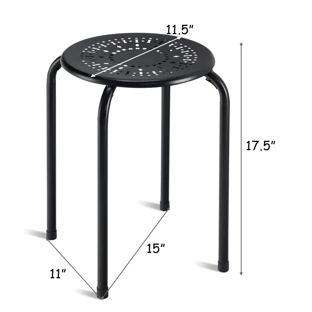 Set of 6 Stackable Multifunctional Daisy Design Backless Round Metal Stool Set-Black - Black - Dining Chairs