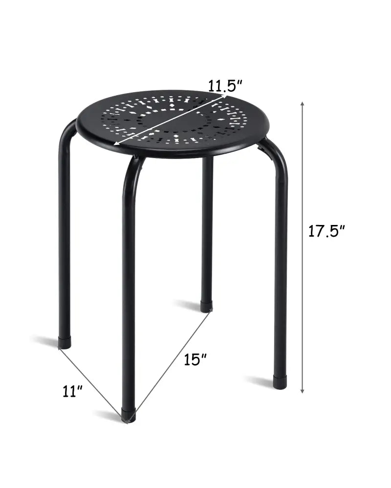 Set of 6 Stackable Multifunctional Daisy Design Backless Round Metal Stool Set-Black - Black - Dining Chairs