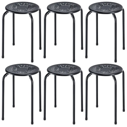 Set of 6 Stackable Multifunctional Daisy Design Backless Round Metal Stool Set-Black - Black - Dining Chairs
