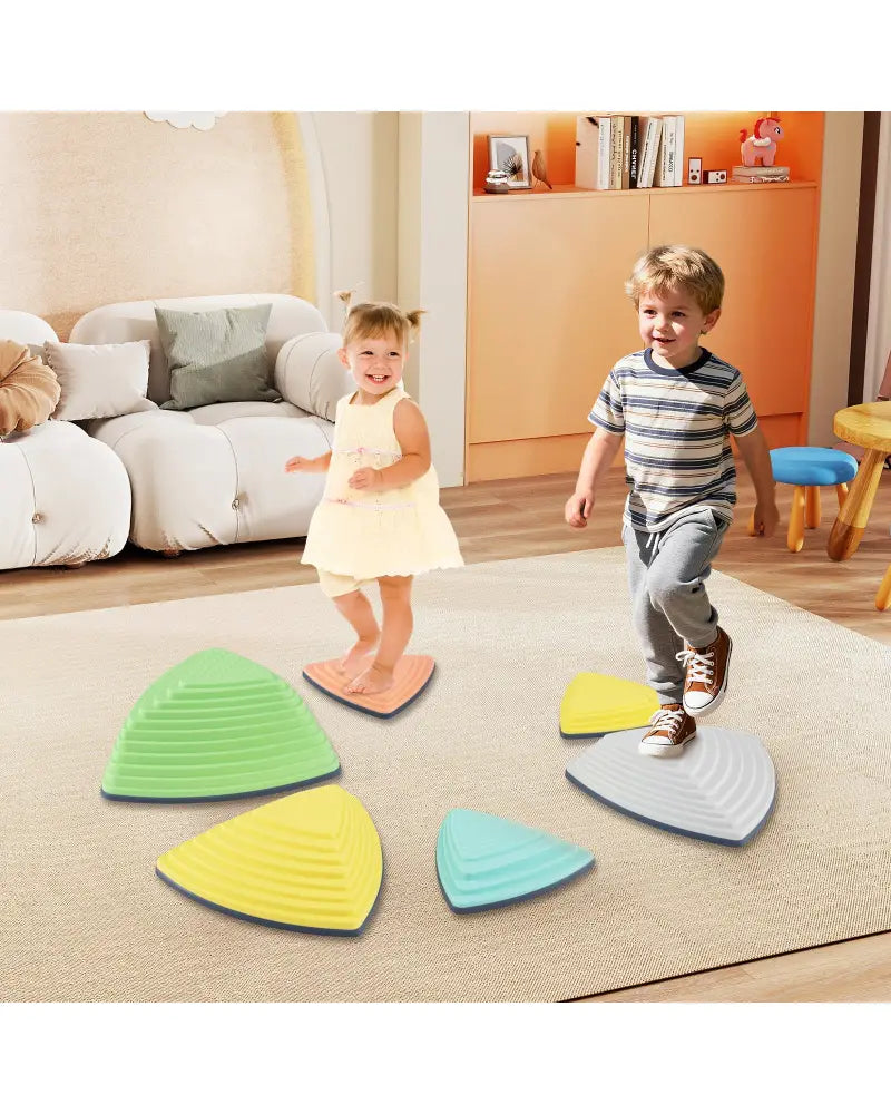 Set of 6 Stepping Stones for Kids Non-Slip Balance Stones with Storage Bag-Set of 6 - Multicolor - Toy Sports