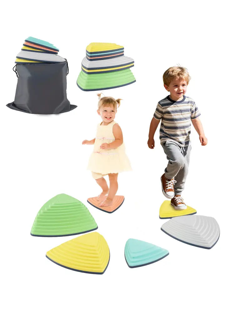Set of 6 Stepping Stones for Kids Non-Slip Balance Stones with Storage Bag-Set of 6 - Multicolor - Toy Sports